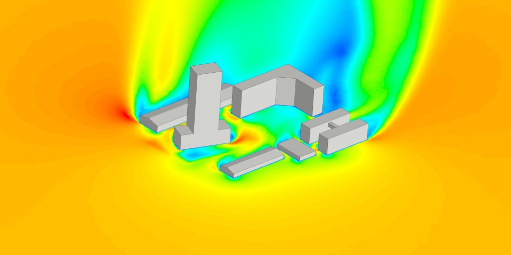 Velocity profile around the buildings