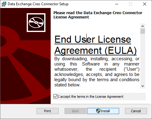 Placeholder screenshot of the Data Exchange Creo Connector install wizard